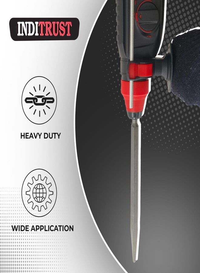 Inditrust مجموعة مثقاب مطرقي من إنديتراست، تتضمن قطعتين من رؤوس الإزميل المسطحة والمدببة، مقاس 14 × 250 مم | رؤوس مطرقة دوارة للتكسير مقاس 14 مم (14 × 250 مم) - Image 4